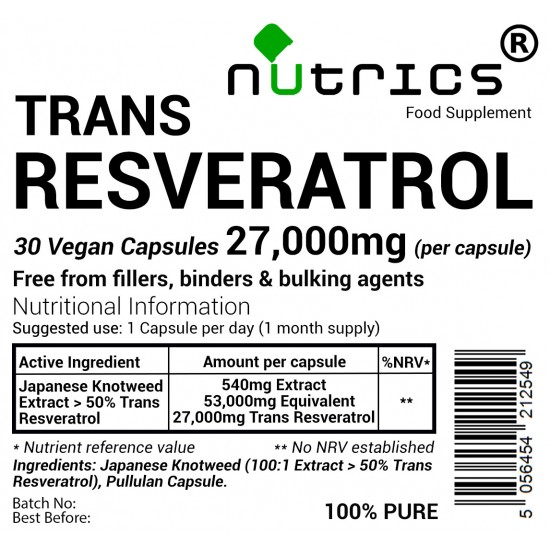 Resveratrol Extract 50% Trans Resveratrol  27000mg V Capsules 