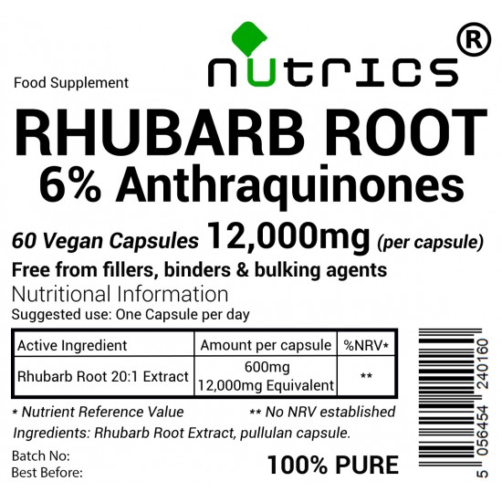 Rhubarb Root Extract  12000mg  Vegan Capsules 