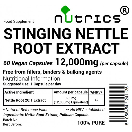 Stinging Nettle Root, 20:1 Extract, 12,000mg V Capsules