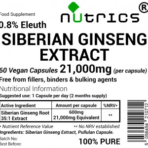 Siberian Ginseng Extract 21,000mg V Capsules