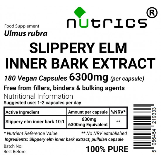 Slippery Elm Inner Bark Extract Capsules 6300mg V Capsules
