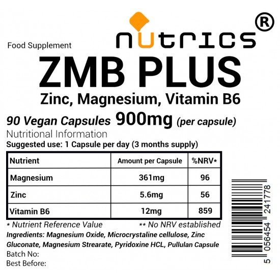ZMB Plus (Zinc Magnesium & Vitamin B6) 900mg V Capsules