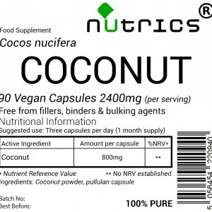 Coconut 800mg   90 Vegan Capsules 100% Pure 