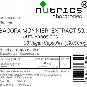 Bacopa Monnieri (Brahmi), 50% Bacosides, 50:1 Extract, 39,000mg V Capsules