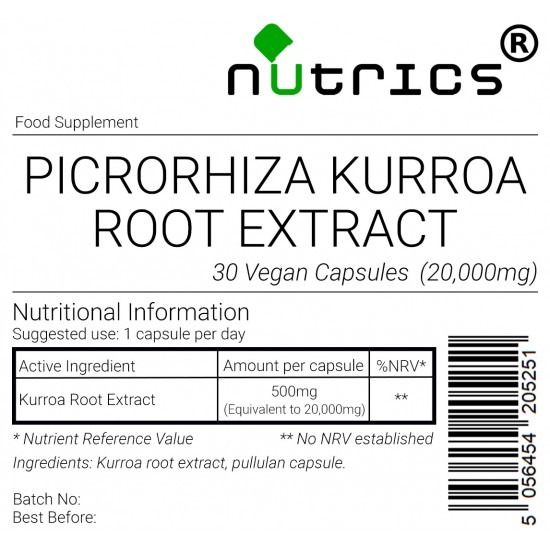 20,000mg Picrorhiza Kurroa Root Extract Kutki Pure V Capsules