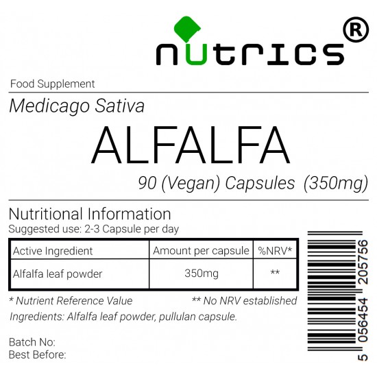 ALFALFA LEAF 350mg Vegan Capsules 100% Pure Medicago Sativa