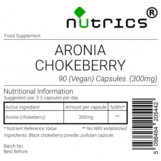 ARONIA BLACK CHOKEBERRY 300mg x 90 Vegan Capsules 100% Pure