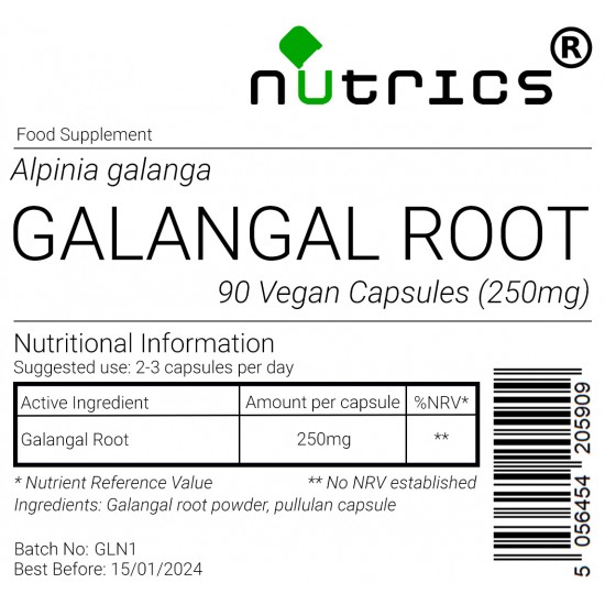 Galangal Root ROOT 250mg x 90 Vegan Capsules 100% Pure Blue Ginger
