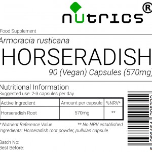 570mg Horseradish Root 100% Pure Vegan Capsules - Natural Sinus and Immune Support - 90 Capsules