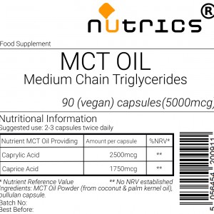 MCT OIL 5000mcg x 90 Vegan Capsules Caprylic Acid Caprice Acid