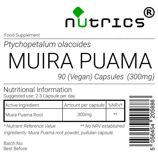 MUIRA PUAMA ROOT 300mg x 90 Vegan Capsules 100% Pure