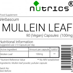 MULLEIN LEAF 100mg x 90 Vegan Capsules 100% Pure verbascum