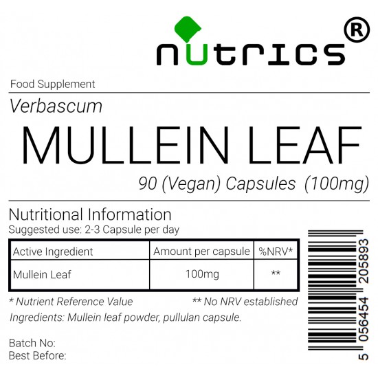 MULLEIN LEAF 100mg x 90 Vegan Capsules 100% Pure verbascum