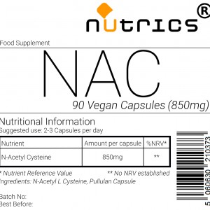 NAC 850mg N ACETYL CYSTEINE 90 Vegan Capsules Liver Lung Support