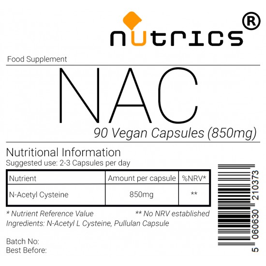 NAC 850mg N ACETYL CYSTEINE 90 Vegan Capsules Liver Lung Support