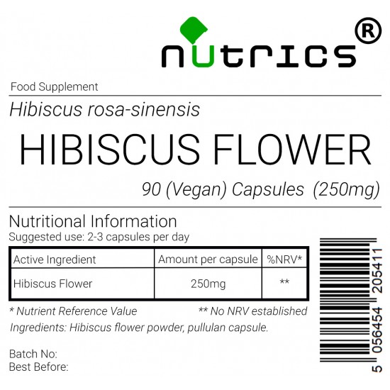 Hibiscus Flower 250mg x 90 Vegan Capsules 100% pure rosa sinensis