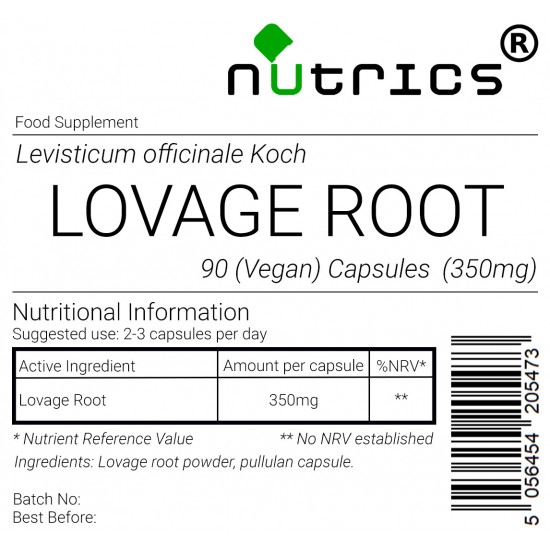 LOVAGE ROOT 350mg x 90 Vegan Capsules 