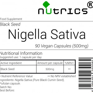Organic Nigella Sativa 500mg x 90 V capsules - 100% Pure Black Seed