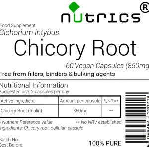 CHICORY ROOT 850mg x 60 Vegan Capsules Prebiotic Fibre INULIN 100% Pure