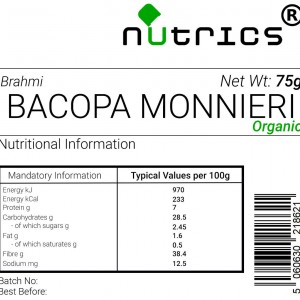 Bacopa Monnieri (Organic) (Brahmi) Vegan Powder  