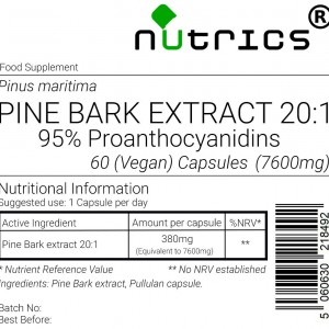 Pine Bark. 20:1 Extract, 95% Proanthocyanidins, 7,600mg V Capsules  