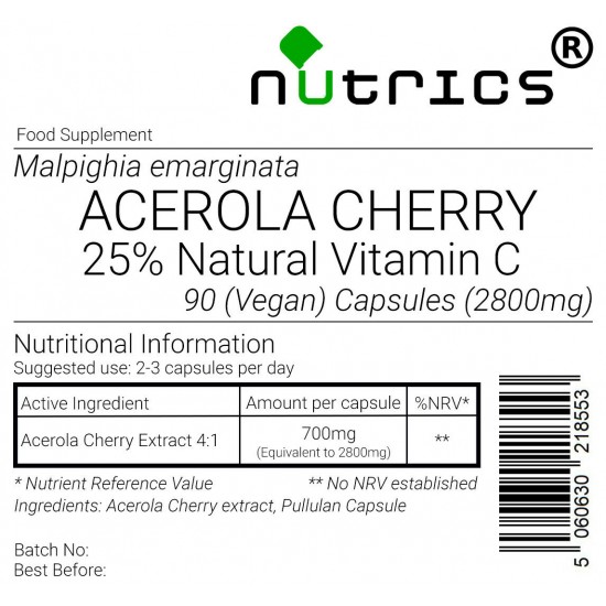 Acerola Cherry 2800mg Vegan Capsules - Vitamin C-Rich Immune Support