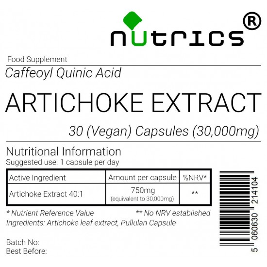 Artichoke 40:1 Extract, Caffeoyl Quinic Acid, 30,000mg V Capsules