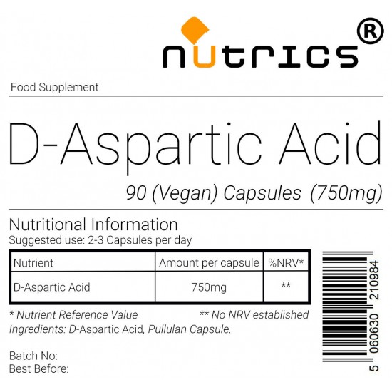D-Aspartic Acid DAA  750mg V Capsules