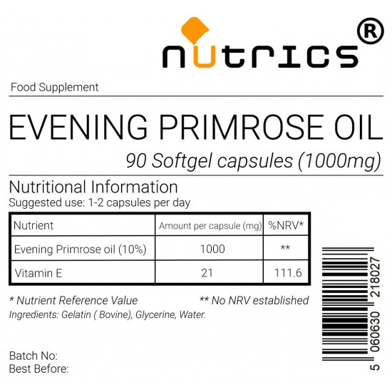 Evening Primrose Oil 1000mg with GLA & Vitamin E Softgels