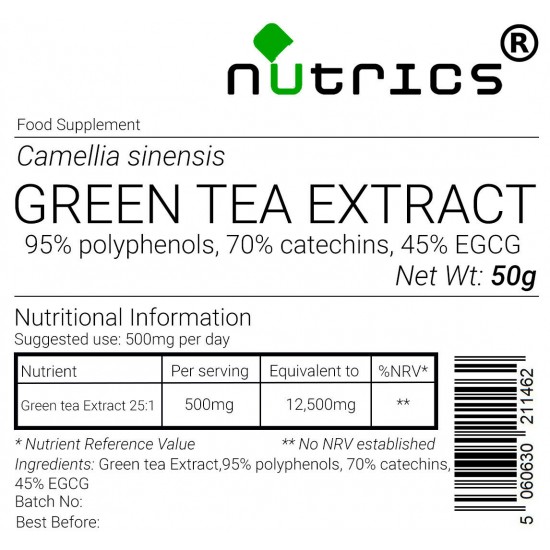 Green Tea 25:1 Extract Vegan Powder 95% Polyphenols 70% catechins 45% EGCG 