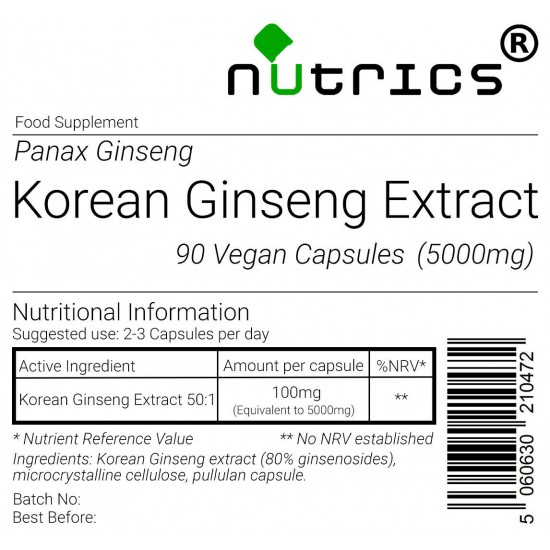 Korean Ginseng Extract 5,000mg V Capsules