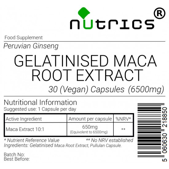 Maca Root Extract Gelatinised 6500mg Maca Peruvian Ginseng V Capsules