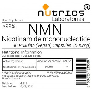 NMN Nicotinamide mononucleotide 500mg 30 capsules certified 99.9% NAD+