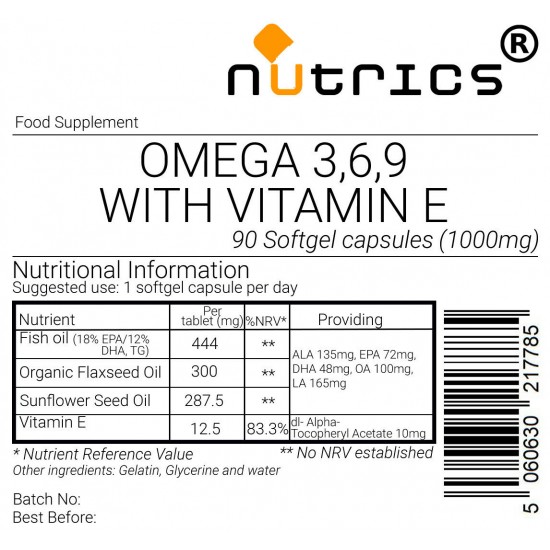 Omega 3 6 9 with vitamin E 1000mg Softgels