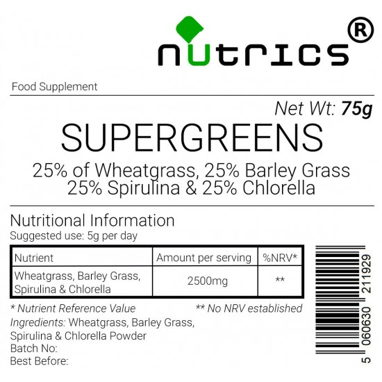 SuperGreens Detox Chlorella Spirulina Wheatgrass Barley Grass Vegan Powder    