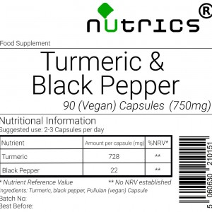 Turmeric and Black Pepper 750mg V Capsules - Natural Joint Support & Antioxidant