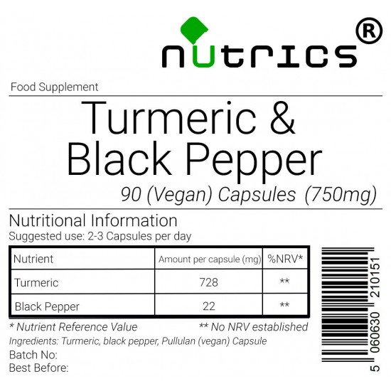 Turmeric & Black Pepper 750mg V Capsules (Wholesale Bulk Buy)