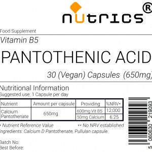 Vitamin B5 Pantothenic Acid Calcium D pantothenate 600mg V Capsules
