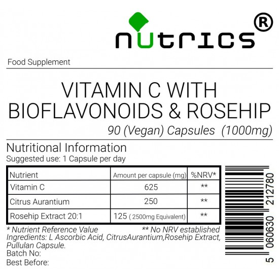 Vitamin C Rosehip Extract Citrus Bioflavanoids 1,000mg V Capsules