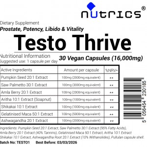Testo Thrive 16000mg Prostate, Potency, Libido & Vitality - 30 Vegan Capsules